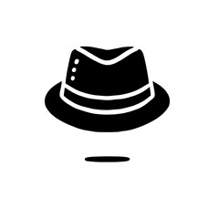 Classic Fedora Hat Icon: A timeless silhouette of a fedora hat, rendered in bold black and white, ready to add a touch of sophistication to your design projects.  