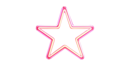 Neon light sign in the shape of a star, transparent background