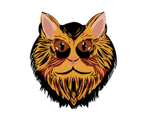 Black and yellow furry cat head illustration design
