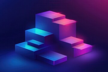 Obraz premium Modern Abstract Composition of Geometric Shapes Featuring Neon Colors and Soft Glows on a Dark Background, Ideal for Technology and Futuristic Themes