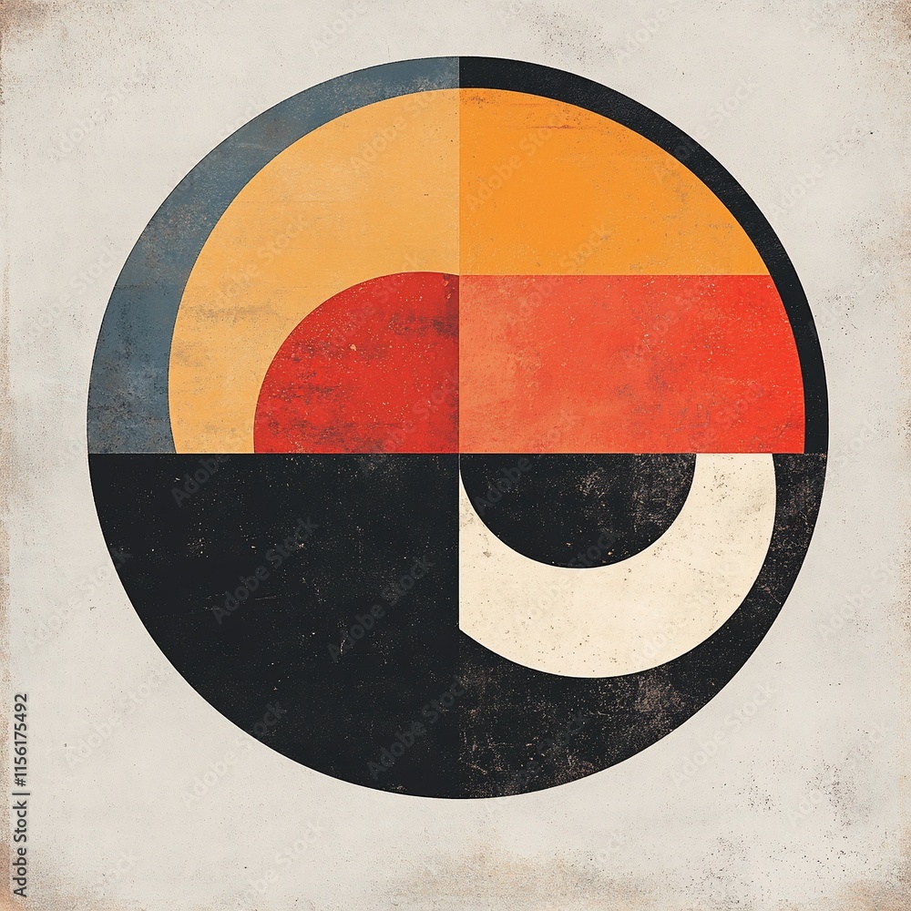Poster Abstract geometric circle design with muted tones and textured background.