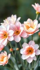 Fototapeta premium Soft, pastel-colored flowers in a dreamy, watercolor style, evoking a sense of delicate beauty and natural elegance, crayon drawing, with white tones