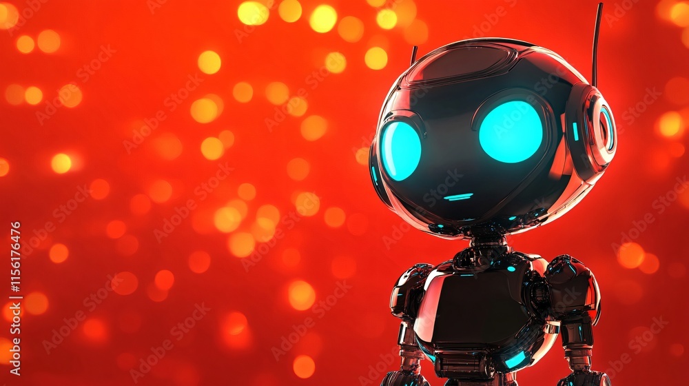 Poster cute robot red bokeh background ai technology future