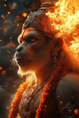 Hindu deity: Hanuman, revered as powerful figure in Ramayana, an avatar of Shiva, celebrated during major festivals such as Hanuman Jayanti, Ram Navami, Dasara, symbolizing strength, devotion.