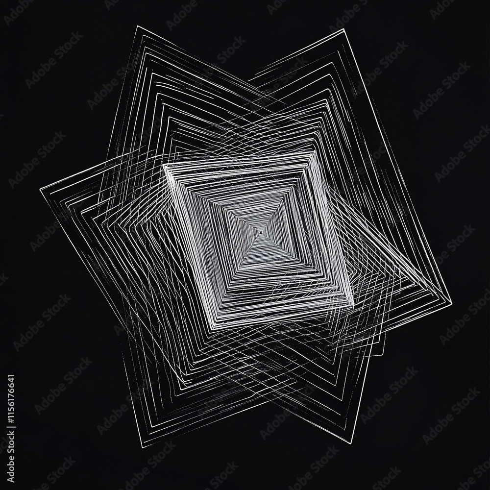 Aufkleber Abstract geometric design with overlapping squares creating a sense of depth and perspective on a dark background.