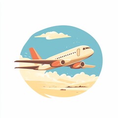 Fototapeta premium Airplane soaring above clouds and land, illustrated in a circle.