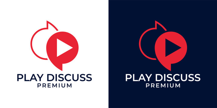 Video Chat with Play Icon Logo Design. Video Call Logo Template Vector. Play Video Chat with Camera Icon Logo. Vector Logo Template of Letter P, Play, Talk, Discussion, Live, Online, Chat, Video, TV.