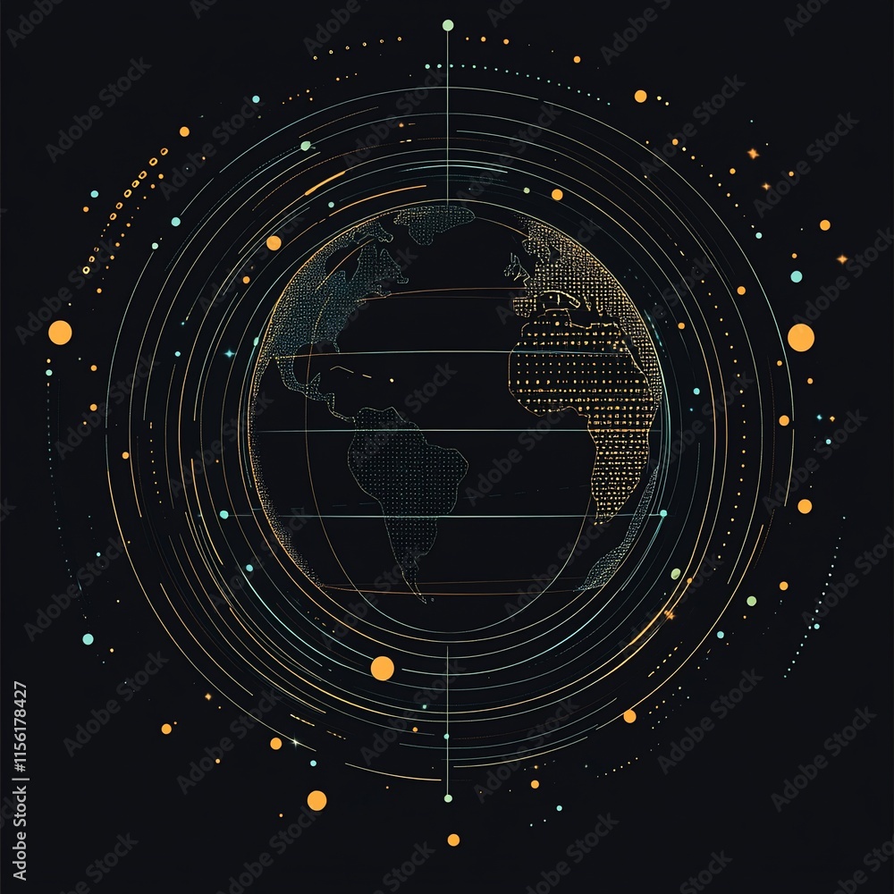 Aufkleber Abstract digital globe with glowing lines and data points, representing global network or connection.