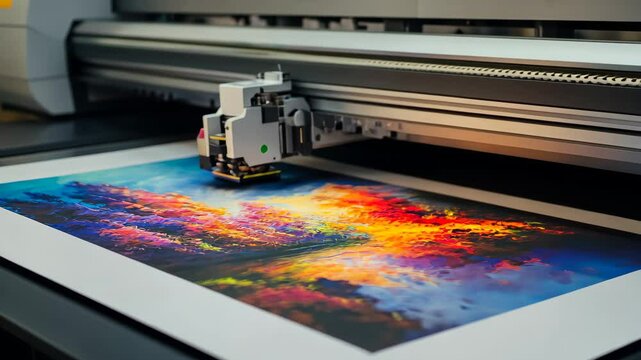 This presentation showcases the powerful turbo printing technology used to produce stunning, colorful artworks. Watch as intricate designs come to life in a contemporary studio setting