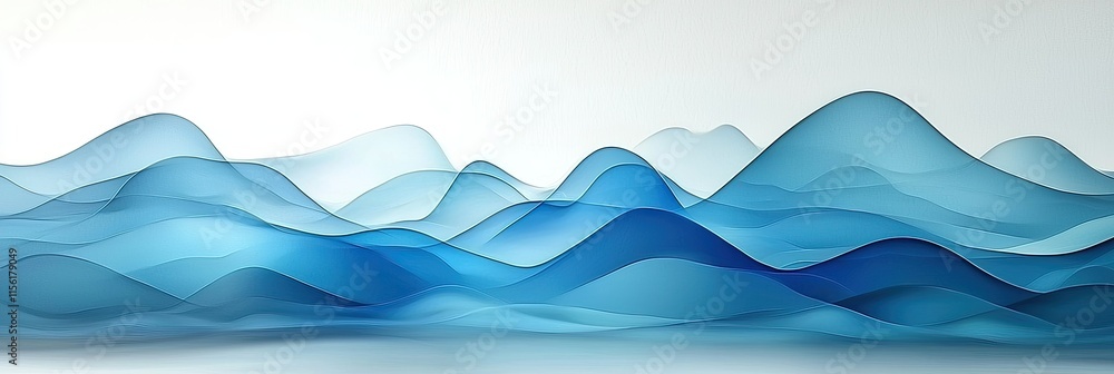 Poster abstract waves in various shades of blue create a serene and calming visual effect.