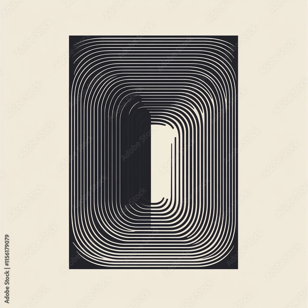 Poster Abstract number one illustration with concentric lines and depth effect.