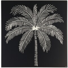 Minimalist white palm tree graphic on black background.