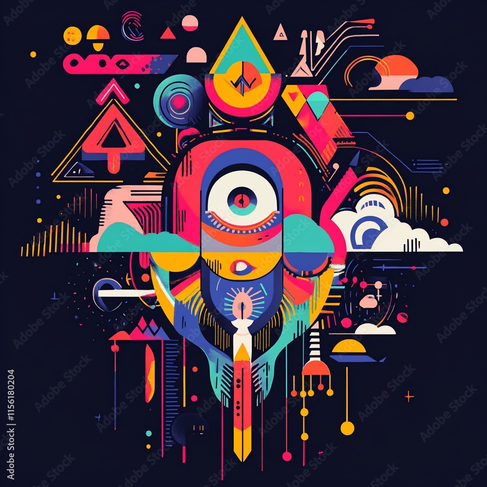 Poster abstract colorful geometric design with eye and shapes.