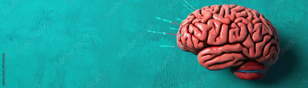 Poster neurotechnology brain computer interfaces. brain illustration on a teal background, symbolizing crea