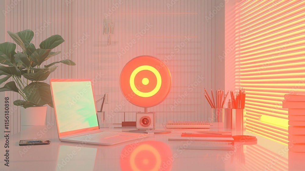 Poster modern minimalist workspace with glowing target.
