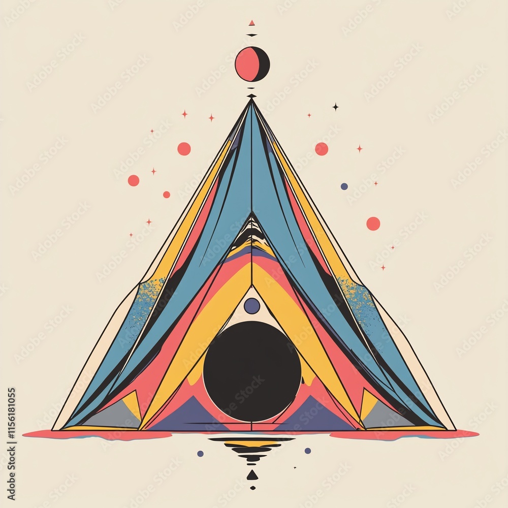 Aufkleber Abstract geometric triangle art with celestial elements.