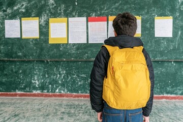 A teacher hugging a nervous student on the first day of school, providing comfort in a colorful classroom