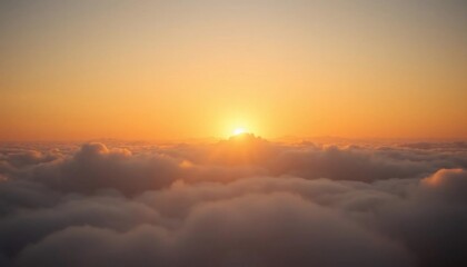 Golden Sunrise Above Cloudscape Aerial View Peaceful Nature Scene