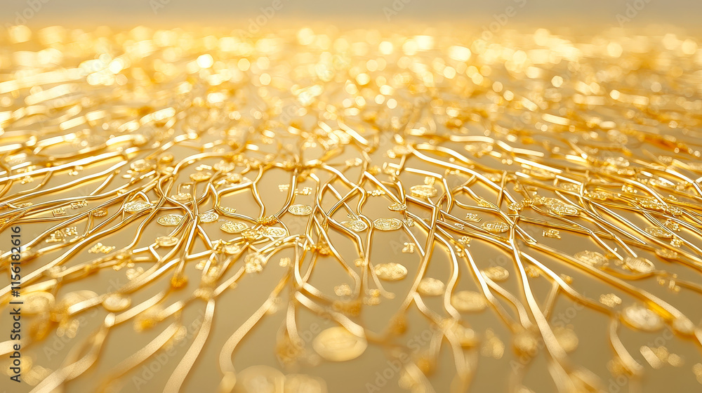 Poster intricate network of golden wires glimmering under soft light in a creative art display