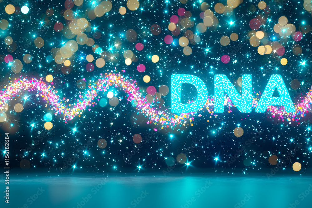 Poster colorful dna strand design with sparkling lights and vibrant background for scientific and artistic 