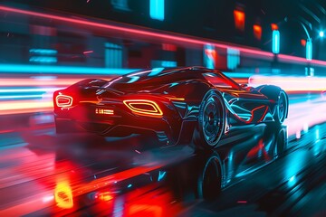 Fototapeta premium Sport car on the road with motion blur background