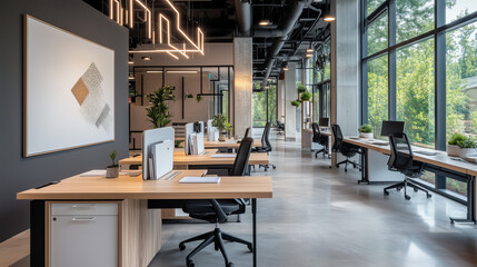 モダンなオフィスと空白の広告掲示板のモックアップ