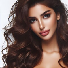 A Egypt beautiful Young woman fashion her brown wave hair style with sexy face isolated 4K Bright Picture on white background 2