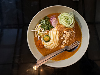 A bowl of Laksa Johor, a traditional dish from Johor, Malaysia