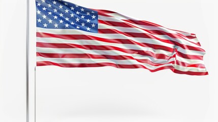 Fototapeta premium The iconic United States national flag with stars and stripes waves majestically against a light backdrop, symbolizing freedom, unity, and hope for Americans.