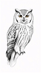 Obraz premium Majestic Owl Drawing in Black and White with Fine Pencil Detail and Stunning Feather Work