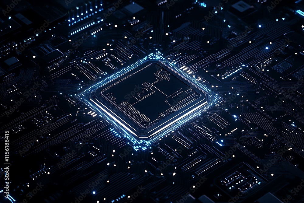 Aufkleber high tech cpu on circuit board. concept of technology, innovation, and future.