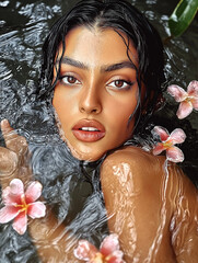 Arte em Alta Moda: Retrato Feminino com Detalhes Florais e Tecnologia Avan&ccedil;ada