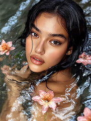 Arte em Alta Moda: Retrato Feminino com Detalhes Florais e Tecnologia Avan&ccedil;ada