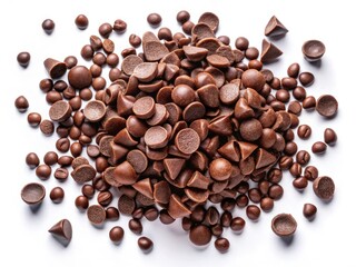 Naklejka premium Aerial View Chocolate Chips & Pieces PNG; High-Resolution Food Photography, Sweet Treats Background