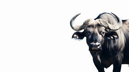 Naklejka premium Majestic African Cape Buffalo Portrait Against White Background