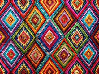 Boho Aztec Diamond Pattern, Colorful Long Exposure Photography, Vibrant Geometric Design, Vertical Stripes