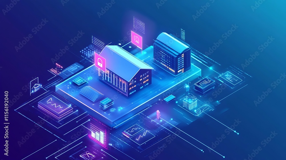 Poster cybersecurity data center: digital fortress, secure network, advanced technology