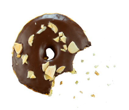 Chocolate almonds bitten donuts with crumbs