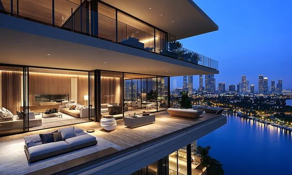 Luxury Penthouse with Breathtaking City and Water Views at Dusk