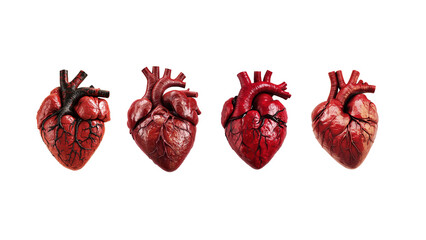 Set Realistic Models Of The Human Heart Isolated on Transparent Background