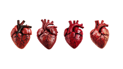 Set Realistic Models Of The Human Heart Isolated on Transparent Background