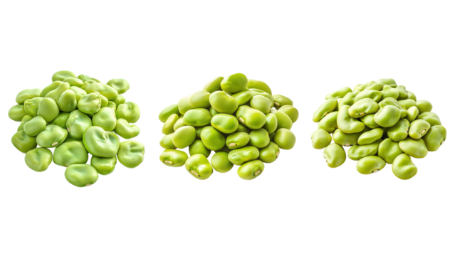 Set Clusters Of Fresh Green Fava Beans Isolated on Transparent Background