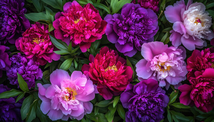 Obraz premium Pink, purple and red peonies