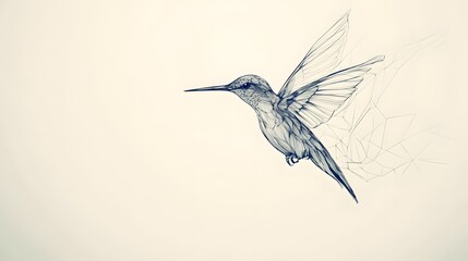 Fototapeta premium Abstract Line Art Hummingbird In Flight