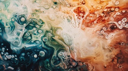 Obraz premium Abstract Swirling Colorful Patterns in Fluid Art with Bubbles