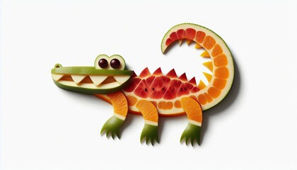 Fototapeta premium crocodile, reptile , animal shape made by slice of fruits, colorful pattern illustration,