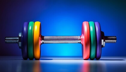 Naklejka premium A colorful dumbbell with purple, green, yellow, and blue weights