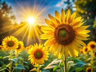 Fototapeta premium Minimalist Sunbeam Sunflower Closeup: Vibrant Summer Nature Photography