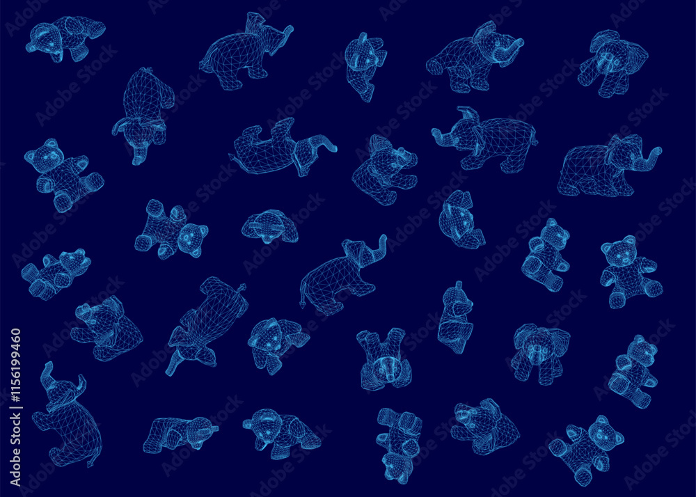 Poster blue background with many different animals scattered throughout. the animals are all different size