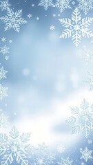 A beautiful snowflake border with a mix of large and small flakes on a snowy background, patterns, sophisticated, snowflakes, winter